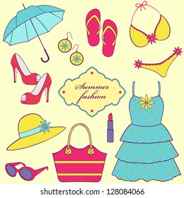 Vector illustration of a set of summer women's clothing