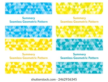 Vektorillustration von sommerlichen nahtlosen geometrischen Mustern, die aus Dreiecken zusammengesetzt sind.
