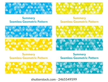 Vector illustration set of a summery seamless geometric pattern composed of triangles with rounded corners.