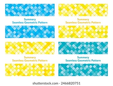 Vector illustration set of summery seamless geometric pattern composed of diamond shapes with rounded corners.
