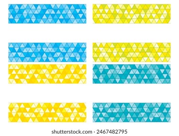 Vector illustration set of a summery seamless geometric pattern composed of triangles with rounded corners.