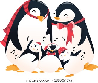 A vector illustration set of super cute cartoon holiday penguin family.