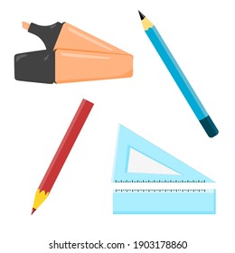 Vector illustration of a set of supplies for taking notes and writing at school or for the office