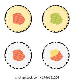 Vector illustration set of sushi seen from above and contains salmon meat, restaurant theme and Japanese cuisine, perfect for advertising food products