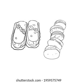 Vector illustration of a set of sweet cakes isolated on white background.
chocolate eclair, meringue blank for designers, logo, icon, coffee shop, menu