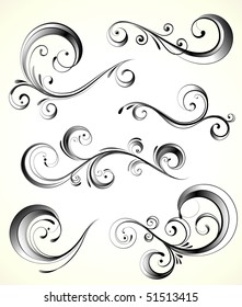 Vector illustration set of swirling flourishes decorative floral elements