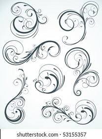 Vector illustration set of swirling flourishes decorative floral elements