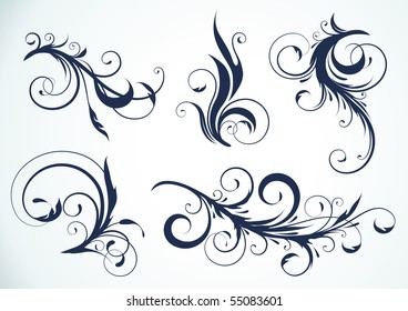 Vector illustration set of swirling flourishes decorative floral elements