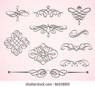 Vector illustration set of swirling flourishes decorative floral elements