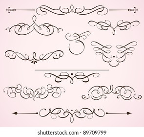 Vector illustration set of swirling flourishes decorative floral elements