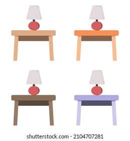 Vector illustration set of a table with a night lamp in the living room, for home furnishings advertising
