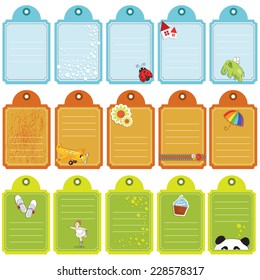 Vector illustration of a set of tags for kids with bright colors and cute details