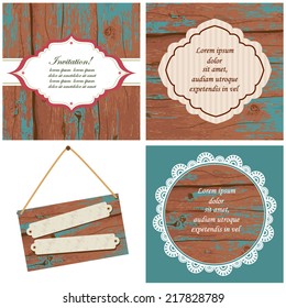 Vector illustration of a set of tags, labels, postcards wooden templates 
