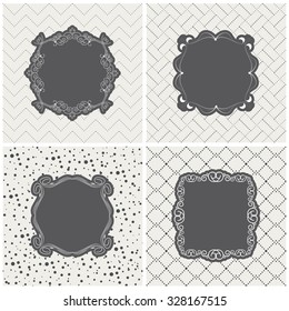 Vector illustration of a set of tags, labels with blank calligraphic frames in the center for you arts and design