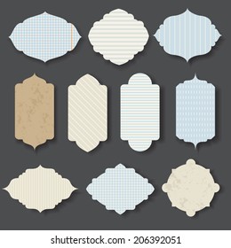Vector illustration of a set of tags, paper lined and checked