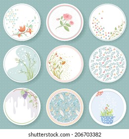 Vector illustration of a set of tags in tender colors, romantic, floral theme