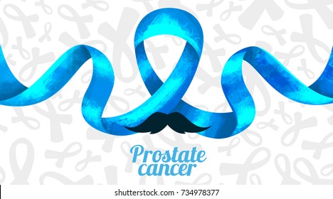 vector illustration set of tape preventing the male prostate disease and cancer symbol blue ribbon, realistic tape, and the tape symbol painted in watercolor