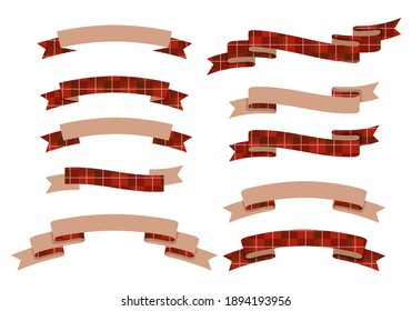 Vector Illustration Set Of Tartan Check Ribbon Frames.