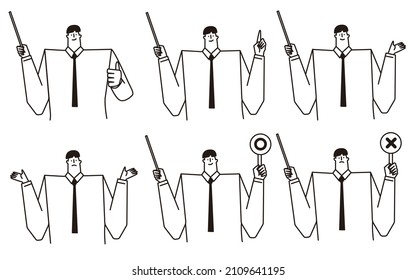 A vector illustration set of a teacher holding a stick.
