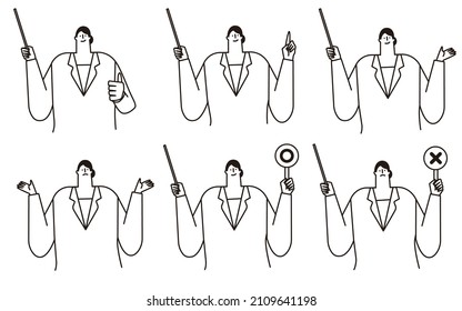 A vector illustration set of a teacher holding a stick.