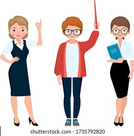 Vector illustration set of teacher in various poses and clothes