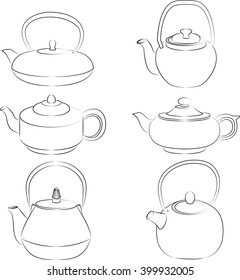 Vector illustration of set of teapot silhouette