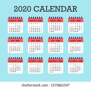 Vector illustration of a set of tear-off calendars for 2020