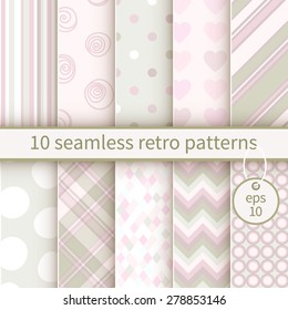 Vector illustration: set of ten vintage backgrounds for scrapbook in rosy, olive and white colors