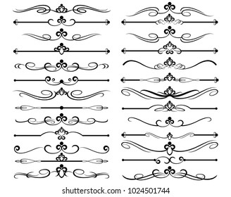 Vector Illustration. Set of text delimiters and ornamental calligraphic lines. 
