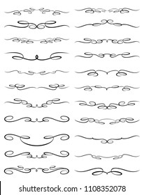 Vector Illustration. Set of text delimiters and ornamental calligraphic lines.