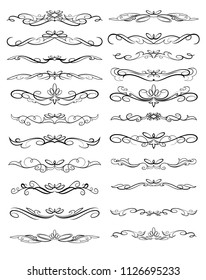 Vector Illustration. Set of text delimiters and ornamental calligraphic lines and floral elements. 

