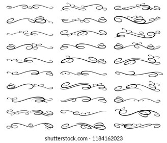 Vector Illustration. Set of text delimiters and ornamental calligraphic lines. 
