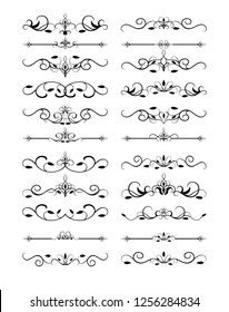 Vector Illustration. Set of text delimiters and ornamental calligraphic lines and floral elements.