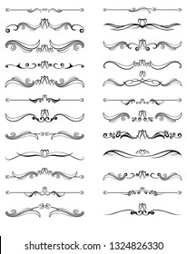 Vector Illustration. Set of text delimiters and ornamental calligraphic lines and floral elements.