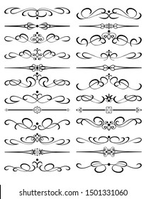 Vector Illustration. Set of text delimiters and ornamental calligraphic lines.