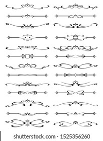 Vector Illustration. Set of text delimiters and ornamental calligraphic lines.