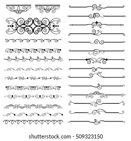 Vector Illustration. Set of text delimiters and ornamental lines and page design with swirls.