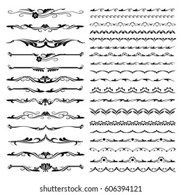 Vector Illustration. Set of text delimiters and ornamental calligraphic lines and floral elements. 
