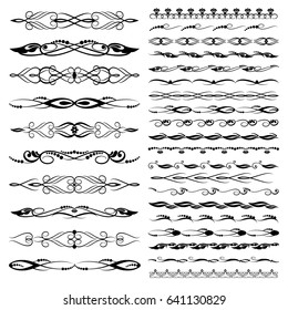 Vector Illustration. Set of text delimiters and floral elements and ornamental calligraphic lines.