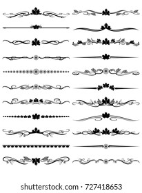 Vector Illustration. Set of text delimiters and ornamental calligraphic lines.