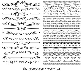 Vector Illustration. Set of text delimiters and ornamental calligraphic lines. 