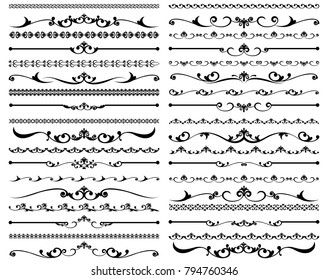 Vector Illustration. Set of text delimiters and ornamental calligraphic lines and floral elements. 