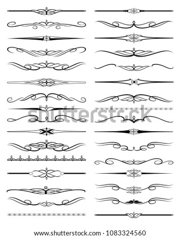 Vector Illustration. Set of text delimiters and ornamental calligraphic lines.