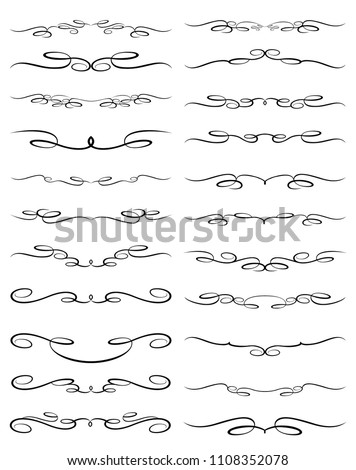 Vector Illustration. Set of text delimiters and ornamental calligraphic lines.