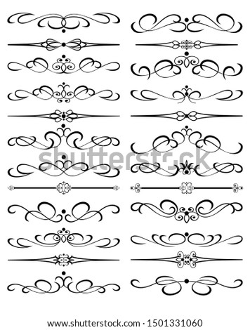 Vector Illustration. Set of text delimiters and ornamental calligraphic lines.