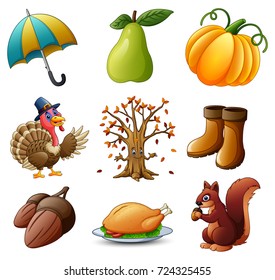 Vector illustration of Set of thanksgiving elements on white background