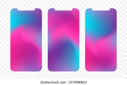 Vector illustration: Set of three abstract colorful screen wallpaper backgrounds. Modern design for app. 
