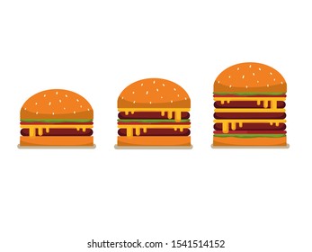 Vector illustration of set of three burger on white background