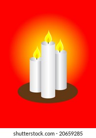 A vector illustration with a set of three candles on a red background can be used as christmas illustration