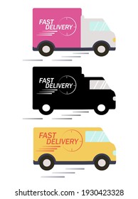 vector illustration set of three different delivery trucks on a white background. ikons, isolates. transport. flat illustration for websites, applications, magazines